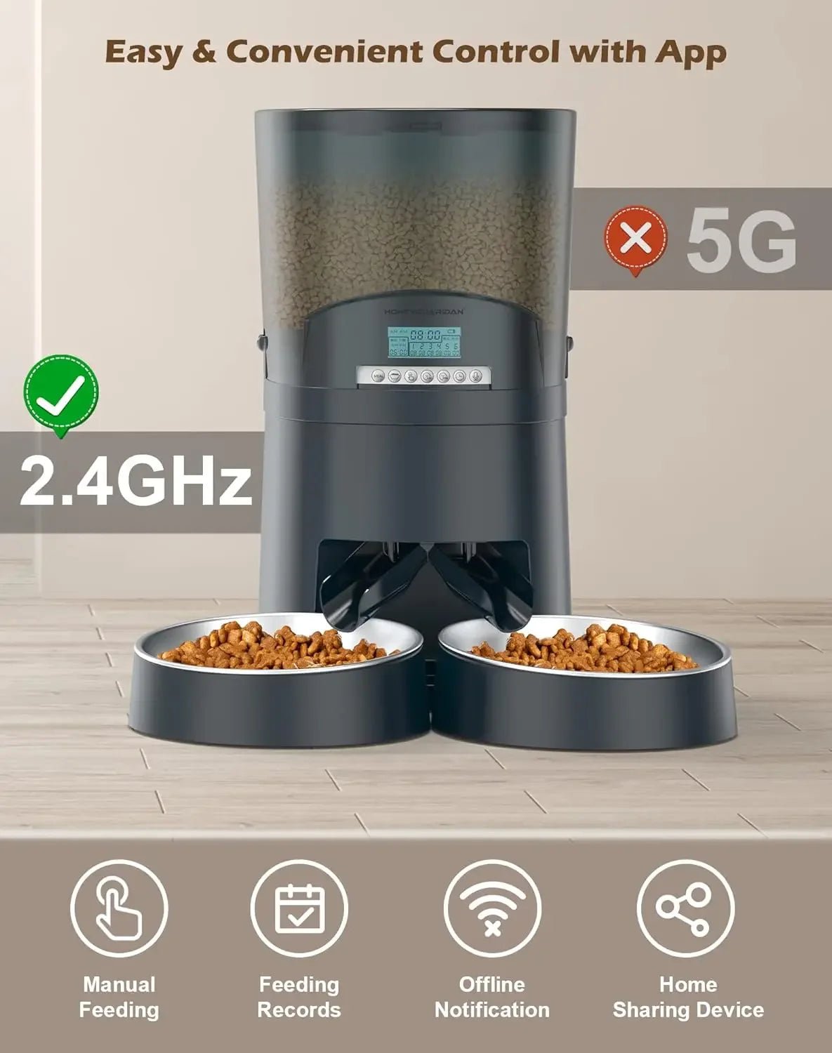 Automatic WiFi Pet Feeder for 2 Cats – 6.5L Smart Food Dispenser with App Control & Stainless Steel Bowls - Buy at G - ZONE