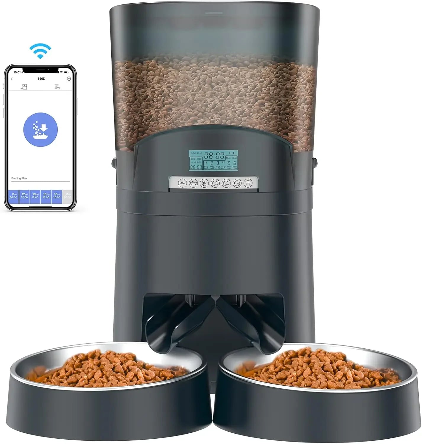 Automatic WiFi Pet Feeder for 2 Cats – 6.5L Smart Food Dispenser with App Control & Stainless Steel Bowls - Buy at G - ZONE