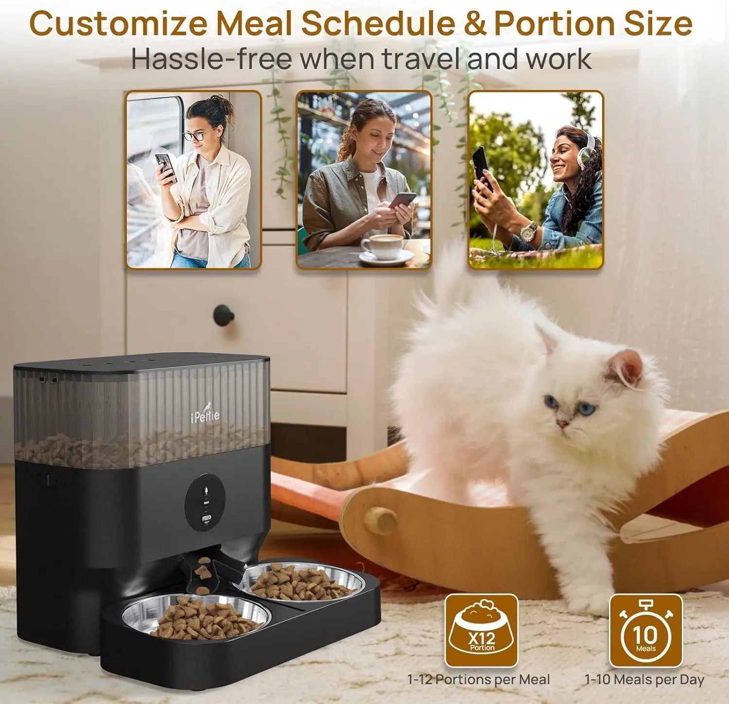 WiFi Automatic Pet Feeder – 5L Smart Dispenser for 2 Pets with Adjustable Height & Scheduled Meals - Buy at G - ZONE